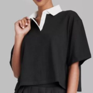 Wild Fable Cropped Rugby Short Sleeve Top